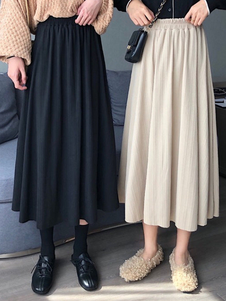 high waist splicing medium long skirt  3698
