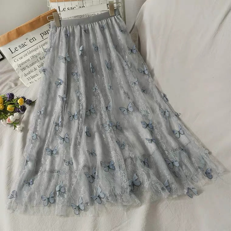 Jupe longue en gaze papillon super douce et féerique, nouvelle jupe taille haute 3673