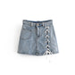 Jupe en jean taille haute avec laçage latéral et ceinture extensible au niveau des hanches 3717
