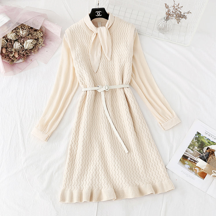 Ensemble pull-over, gilet, jupe et chemise à fond en mousseline 3804