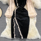 Robe en velours taille haute à col carré 3765