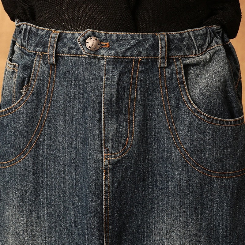 Jupe en jean demi-jupe rétro élastique printemps et automne 3713