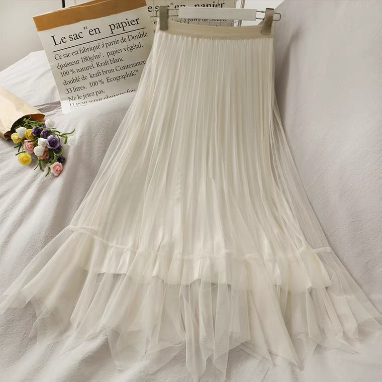 Jupe mi-longue vintage, brillante, taille haute, printemps/été, jupe plissée trapèze 3672 