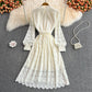 Robe en dentelle à col montant et jupe slim à la mode 3769