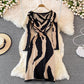 Zebra jacquard knitted square neck dress tight Hip Wrap Skirt  3760