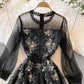 Robe trapèze en maille à col rond et broderie industrielle lourde 3747