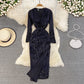 Robe à col en V à imprimé bronzé, mince et mince, tempérament fendu 3767