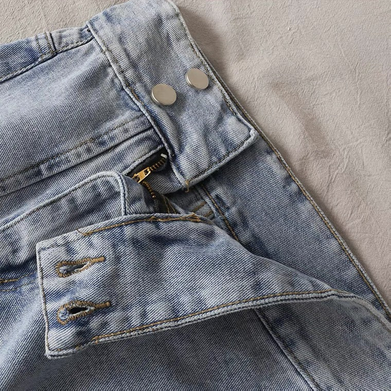 Heller Jeansrock mit unregelmäßigen Schlitzkanten, Sommer-Chic, angesagter Wickelrock in A-Linie 3665