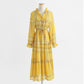 V-neck floral skirt elegant long sleeve dress  3739