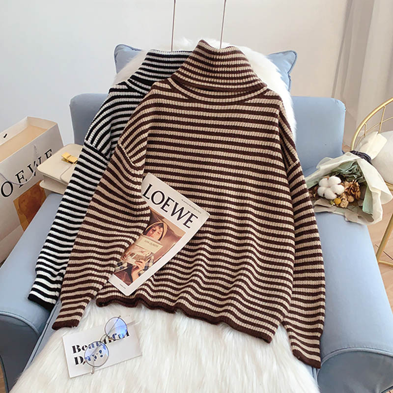 High neck stripe bottomed sweater  5183