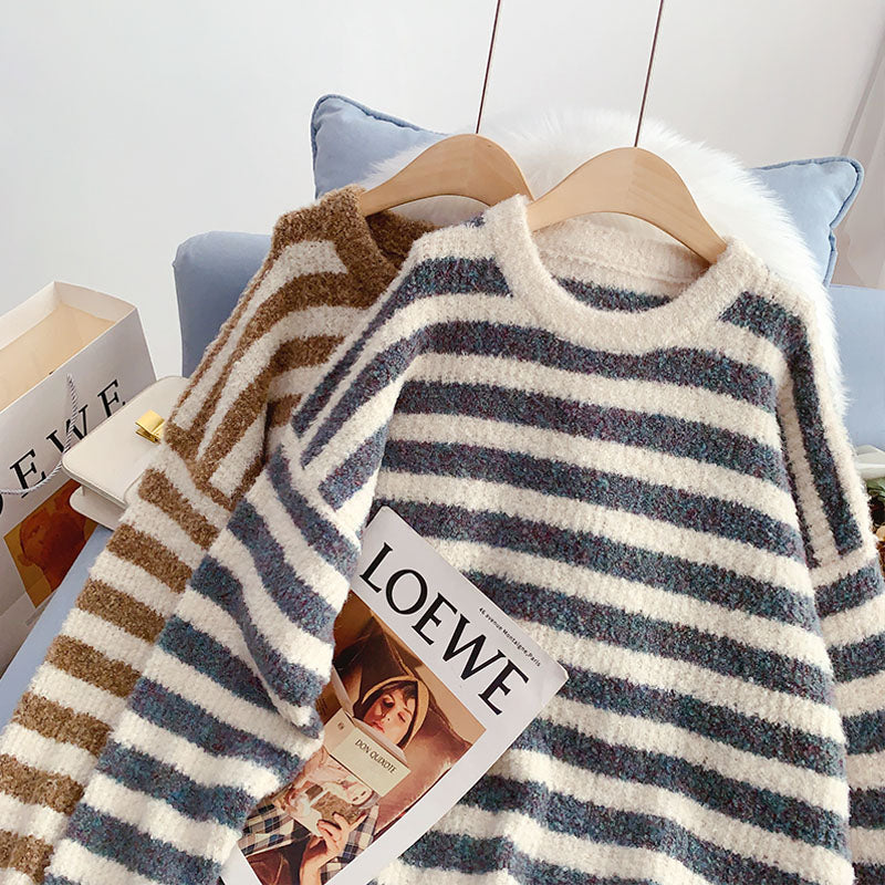 Striped Pullover Sweater coarse wool sweater top  5235