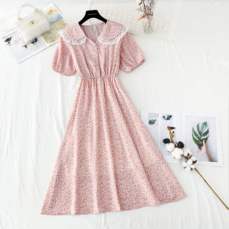 New lace doll neck French retro temperament fairy Chiffon Skirt  4844
