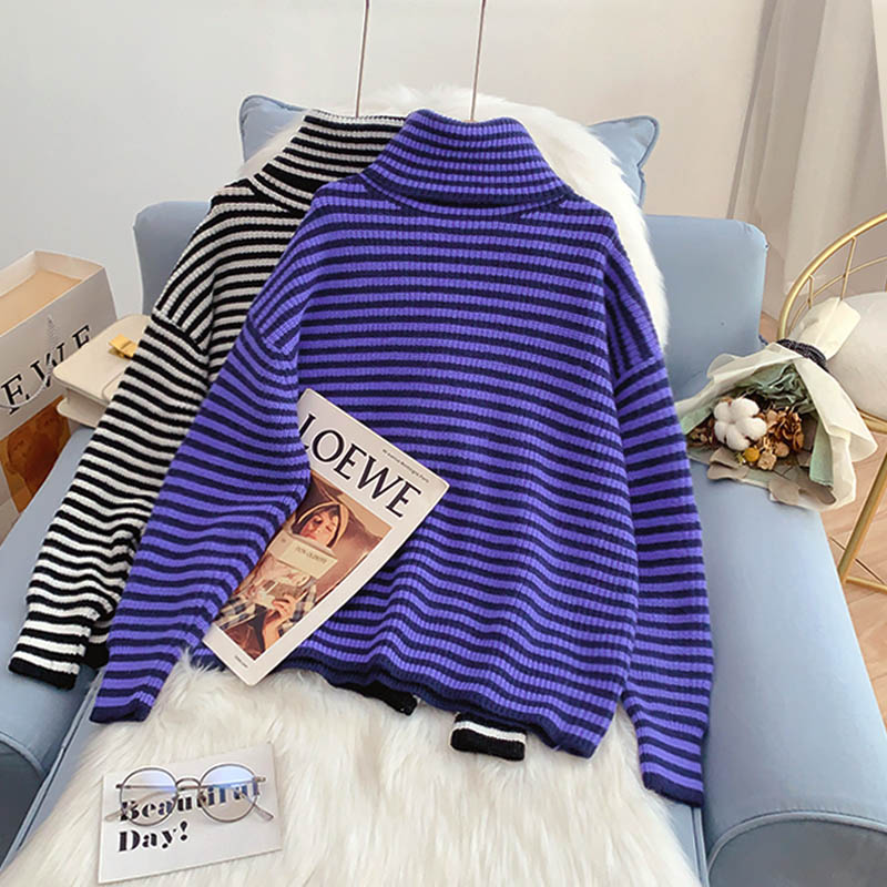 High neck stripe bottomed sweater  5183