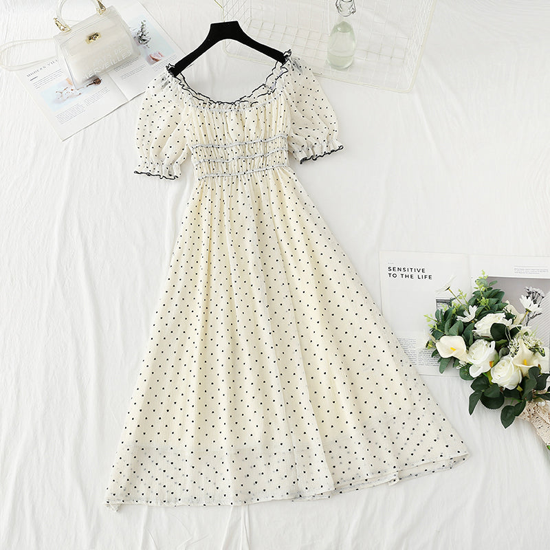 Robe de princesse à manches bouffantes et petite jupe blanche de tempérament français 4418