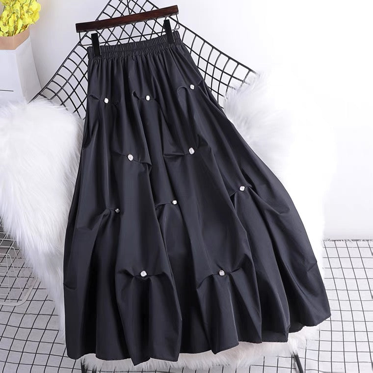 New, black/white solid skirt, beaded puffy skirt, casual, full skirt  3545