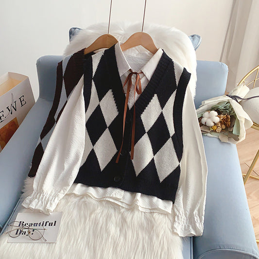 Vintage Lingge overlapping knitted vest  5026