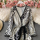 One piece split lace up wrap skirt with slim waist geometric print skirt  3783