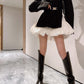 Splicing bubble flower bud cloud skirt, spring skirt, high waist A-line skirt  3666