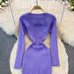 Modisches sexy Strickkleid mit offener Brust 3754