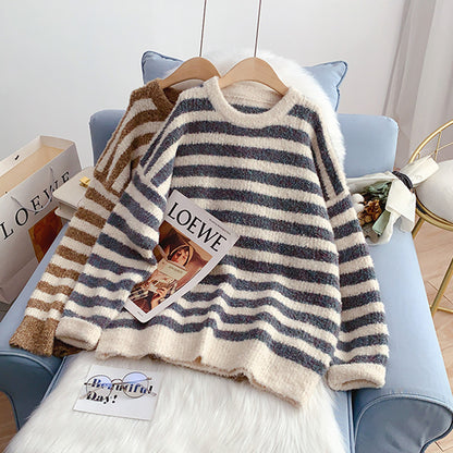 Striped Pullover Sweater coarse wool sweater top  5235