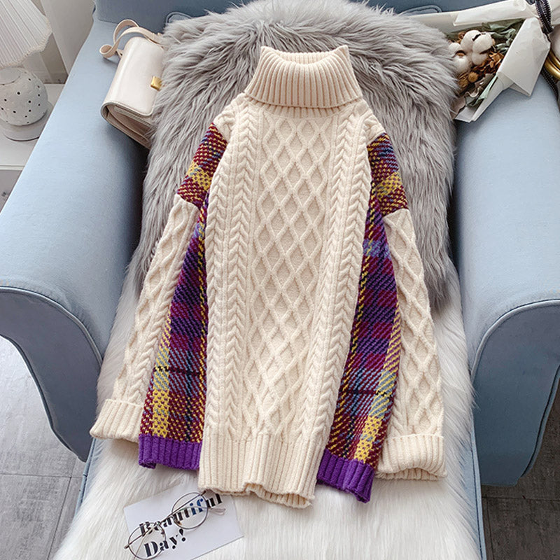 High neck sweater loose retro lazy style  5018