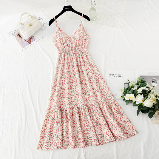 Suspender dress new sweet floral skirt French Retro  4857