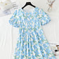 Robe en coton et lin à manches bouffantes, coupe vent douce, fleurs cassées, 4248
