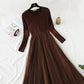French Vintage mesh stitching knee length sweater skirt  4295