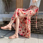 Été, nouveau style, jupe fendue en mousseline de soie, motif floral, taille haute, jupe portefeuille de vacances de protection solaire de plage 3628