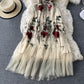 Robe col rond brodée de roses en maille 3782