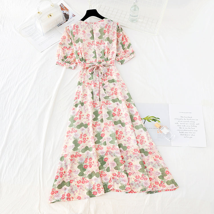 Robe vintage en mousseline de soie à taille fine 4671