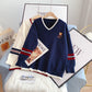 Pull col V ours brodé femme 4929
