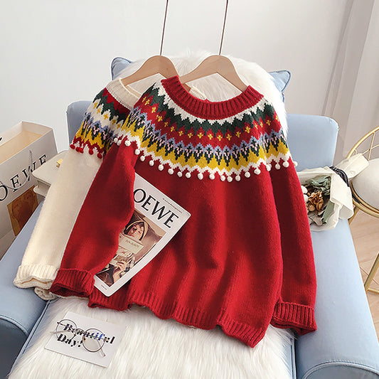 Japanese retro Christmas red sweater female Pullover  5068