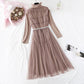 Mesh vest skirt + high neck bottomed shirt two-piece set  4578
