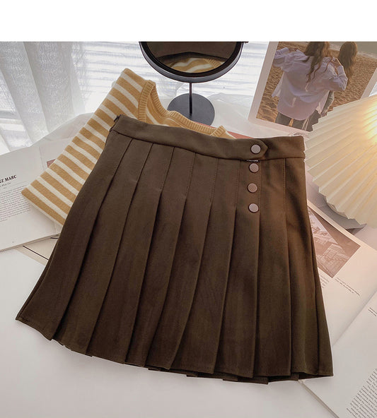 Simple age reducing solid color high waist thin pleated skirt  5474