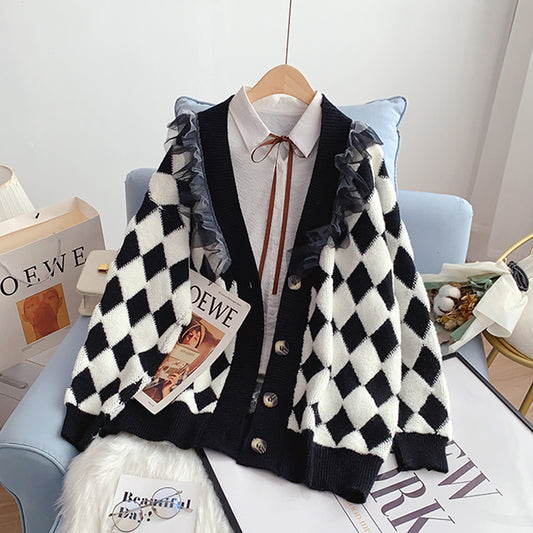 Lingge cardigan sweater coat female  5153