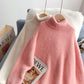 Pull col roulé imitation vison rose doux ciré femme 4940