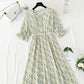 Robe fleurie pour femme jupe pause thé jupe longue en mousseline de soie vintage française 4874