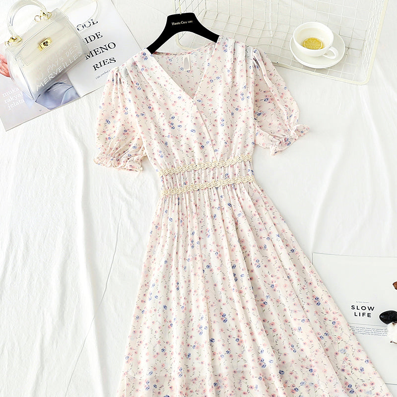 French Vintage chiffon dress with ruffle  4885