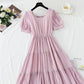 Robe en coton et lin à col carré français 4275