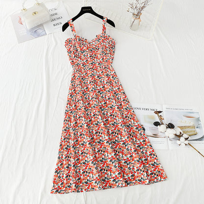 Gentle wind suspender dress French retro floral  4129