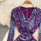 Robe à col en V à imprimé bronzé, mince et mince, tempérament fendu 3767