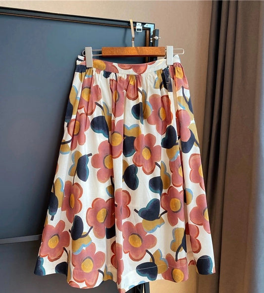 New spring/summer, bright, comfortable cotton, A-line printed skirt  3566