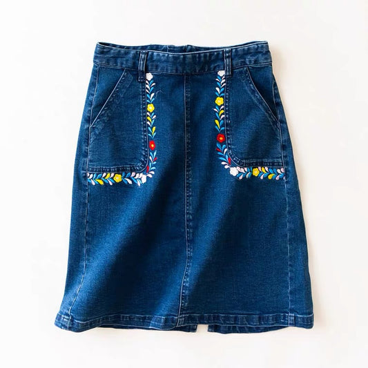 Fashion denim skirt, short style, straight tube embroidery, zipper, youth skirt  3619