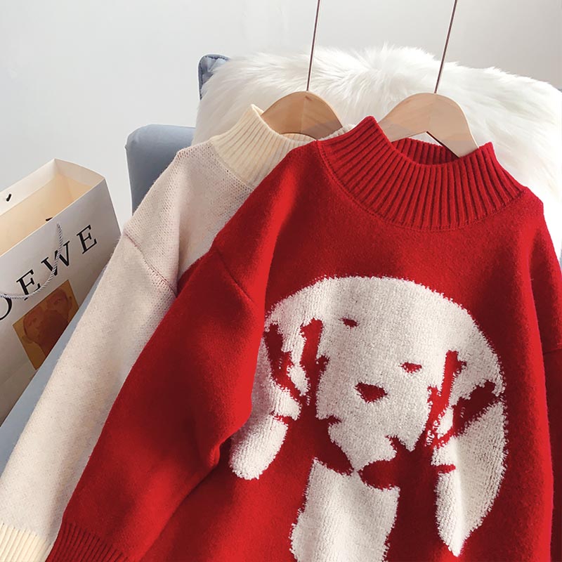 Christmas theme turtleneck sweater loose lazy style  5131