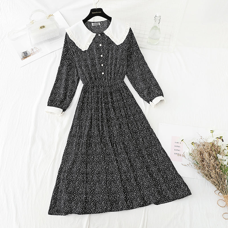 Baby collar pleated thin age reducing dress  4065