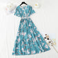 Robe en coton et lin pour femme, col en V, robe fleurie, taille 4245