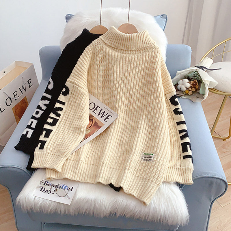 Thick thread high neck sweater lazy wind  5231