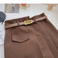 Jupe trapèze slim irrégulière taille haute avec ceinture 5560