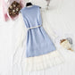 Aging mesh bottomed skirt with knitted vest two-piece set  4353